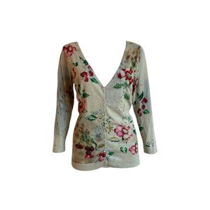 Silk Cherry Floral Beaded Cardigan by Charlotte Tarantola